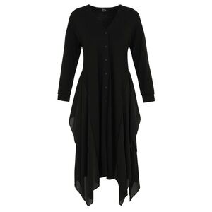 Ever Sassy Draped Button-Up Duster Black Asymmetrical Hem Dress women size S